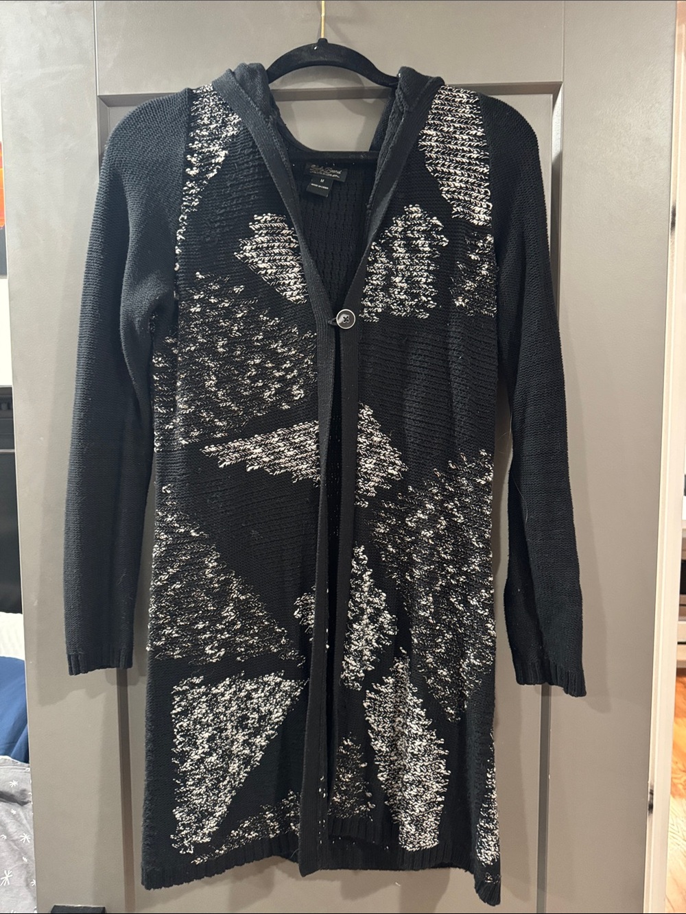 Lucky Brand Black and White Hooded Longline Cardigan
